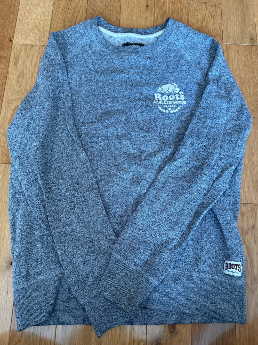 Roots Gray and White Logo Crewneck Sweatshirt